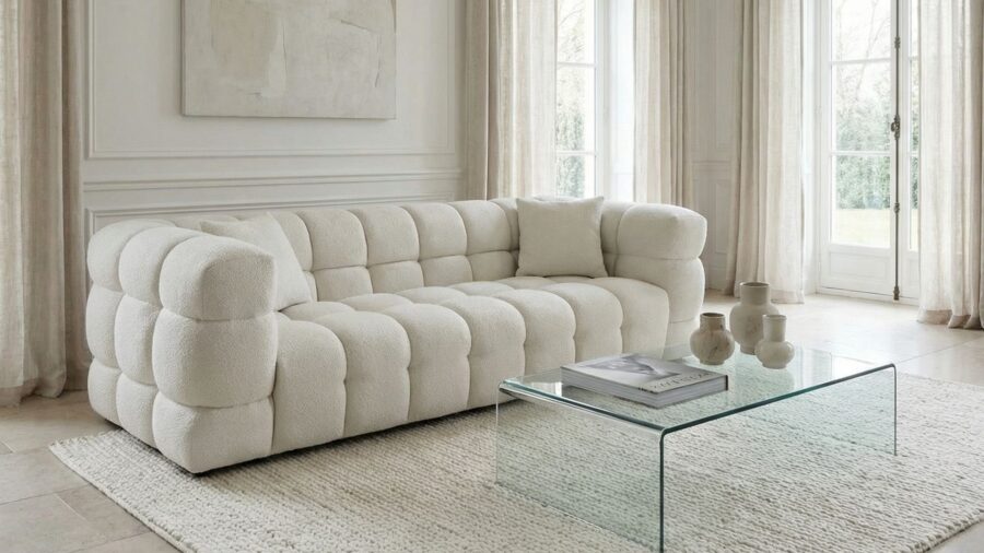 canape 3 places beige bouclette