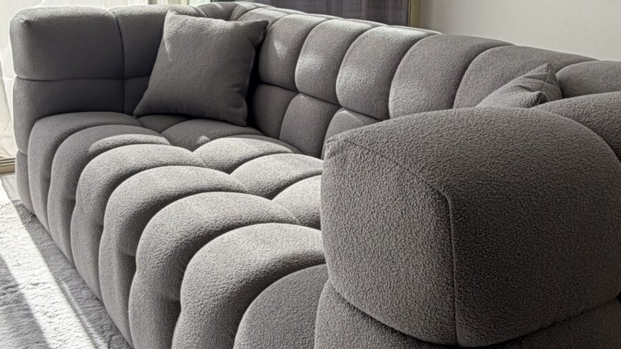 canape 3 places gris anthracite tissu bouclette