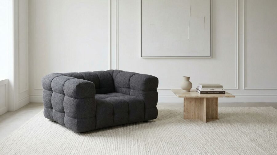 fauteuil gris anthracite tissu bouclette