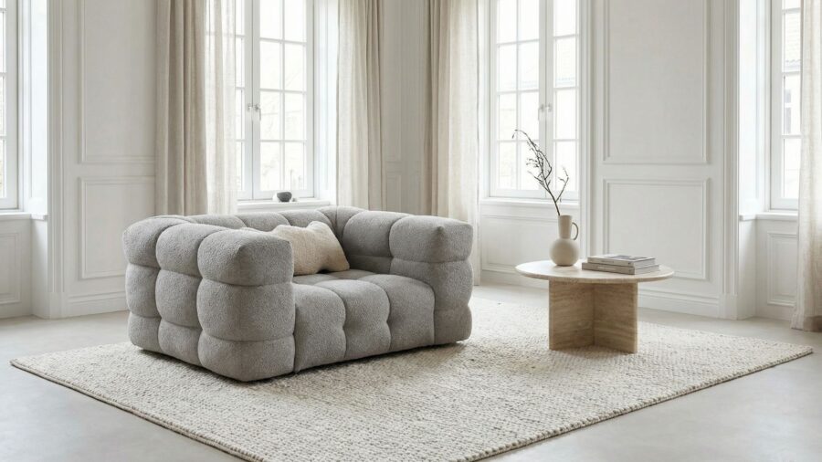 fauteuil gris en tissu boucle