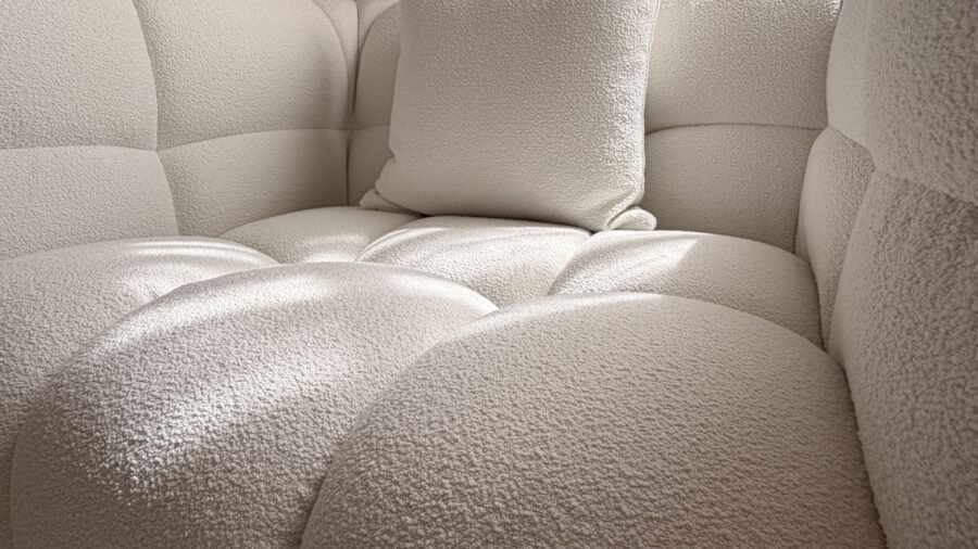 fauteuil haut de gamme tissu bouclette beige clair