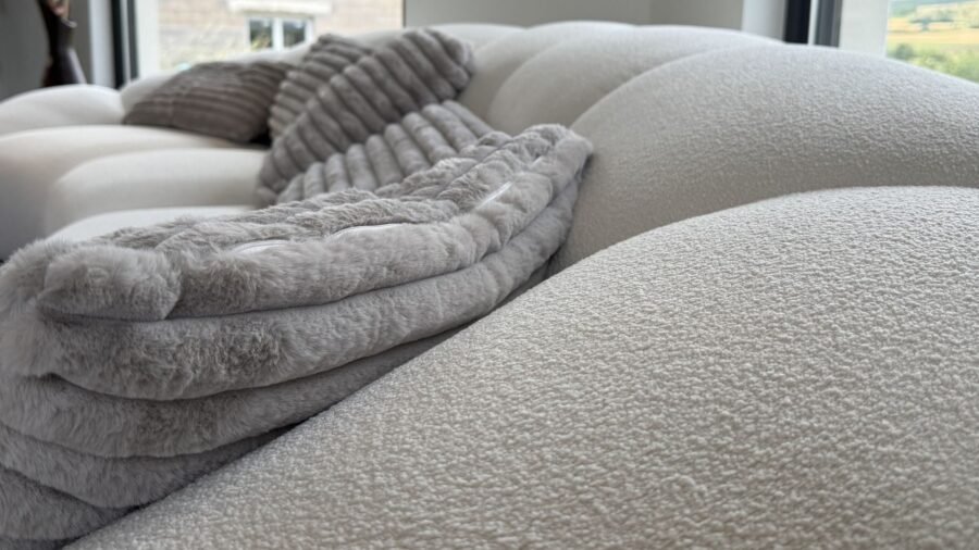 canape 4 places design de luxe tissu prenimum beige bouclette