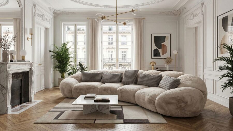 canape 4 places droit design bellior tissu beige