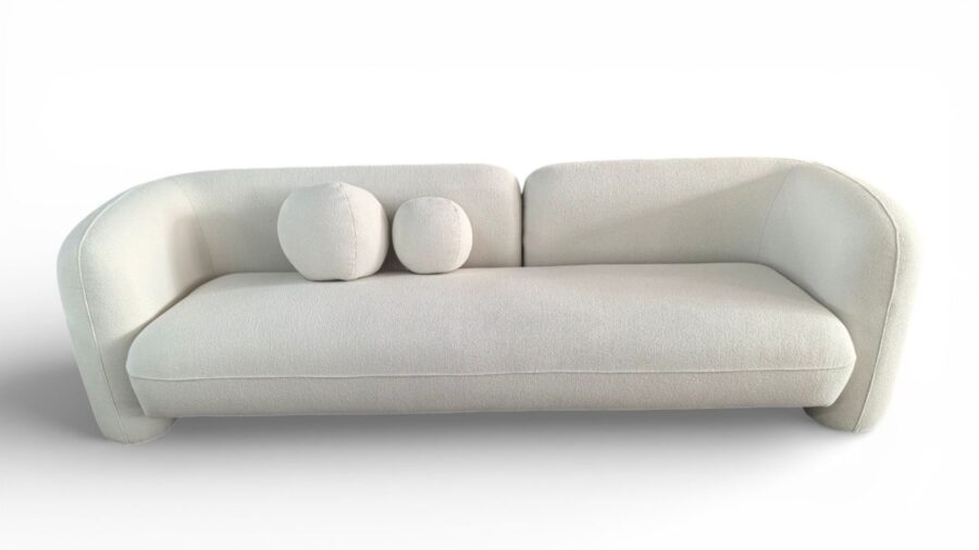 canape design iconique 3 places tissu bouclette beige
