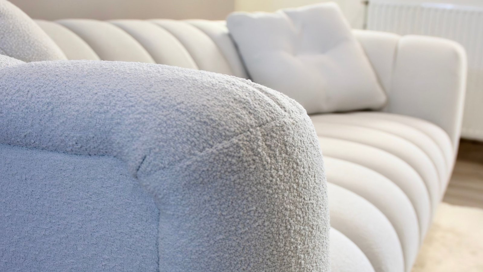 canape design tissu beige bouclette