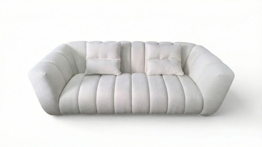 canape droit beige clair 3 places bouclette