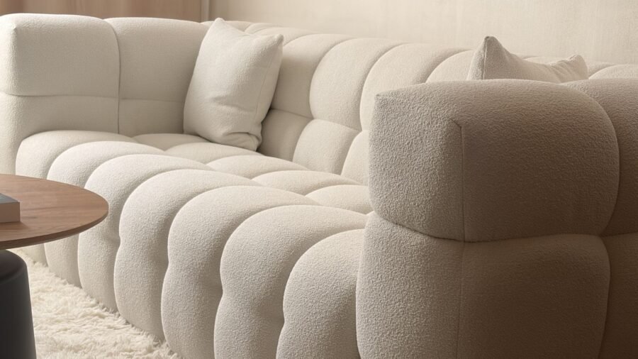 canape droit design tissu bouclette