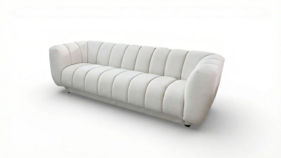 canape droit tissu bouclette beige clair 3 places