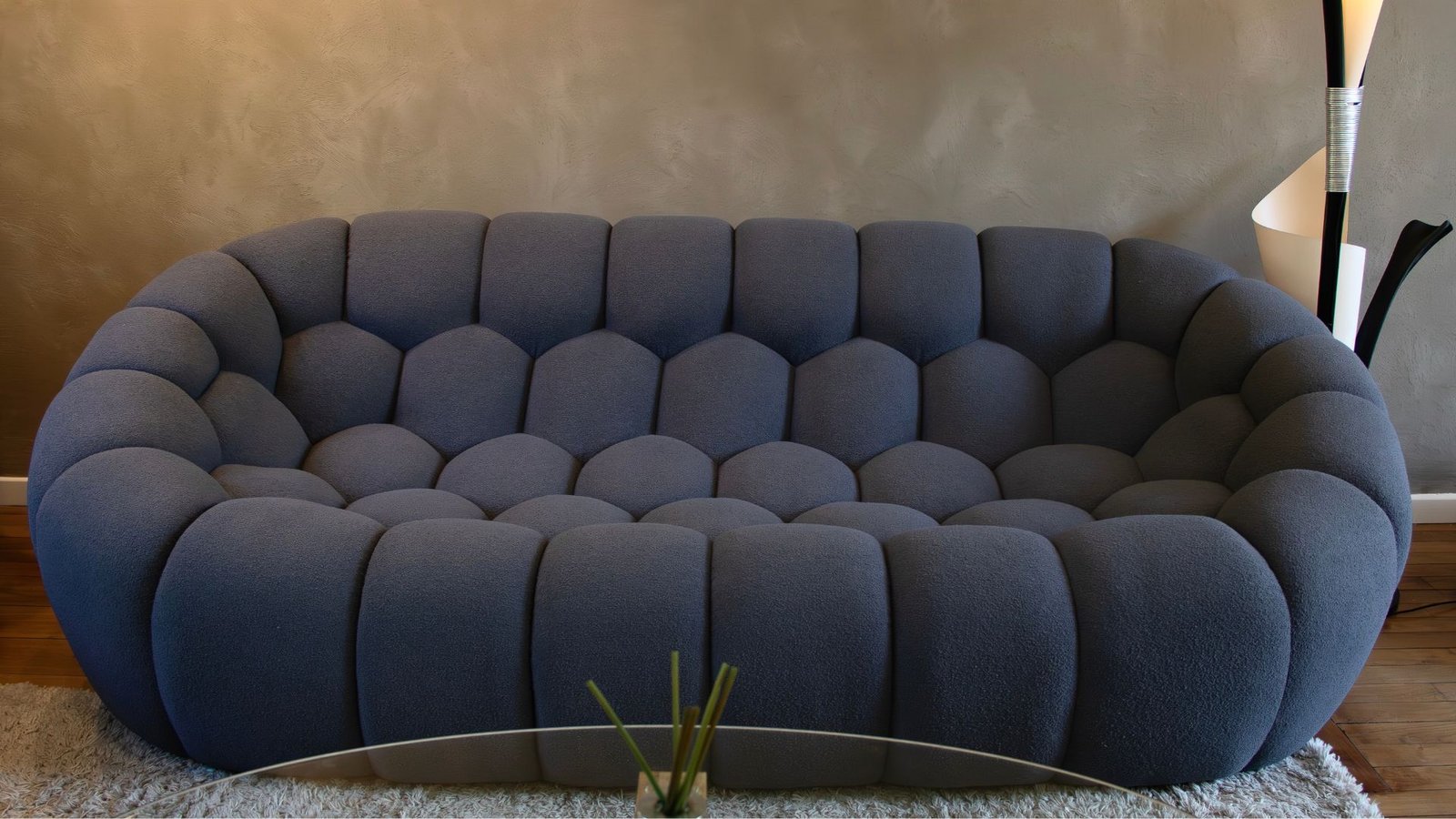 ensemble 3-2-1 canape haut de gamme tissu bouclette anthracite