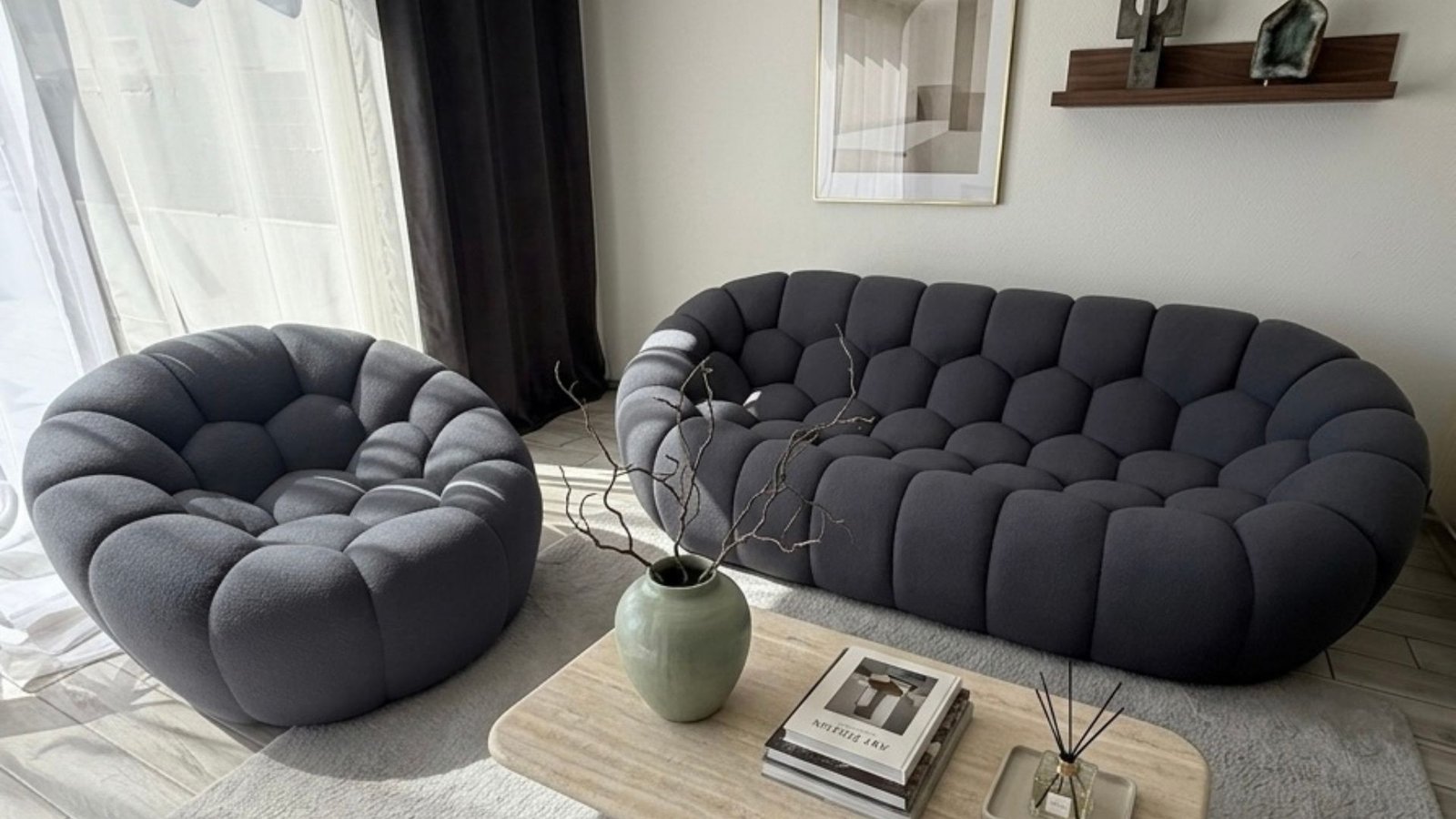 ensemble 3-2-1 canape tissu bouclette