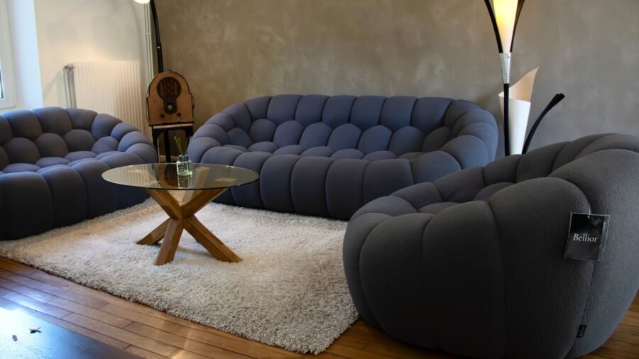 ensemble 3-2-1 canape tissu bouclette anthracite