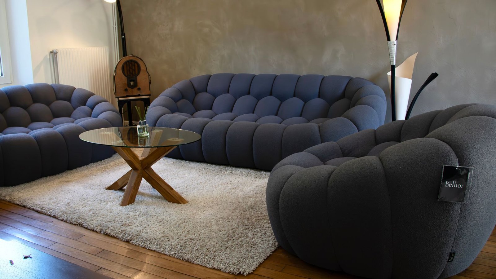 ensemble 3-2-1 canape tissu bouclette anthracite
