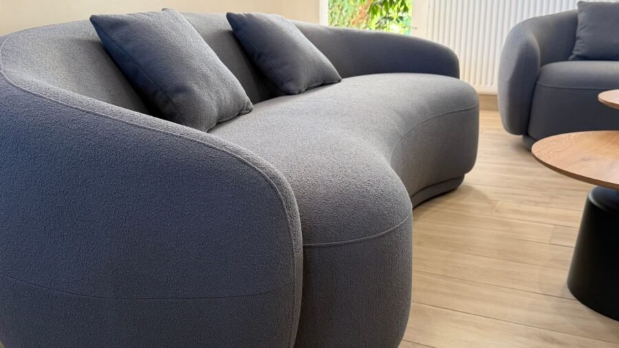 ensemble canape arrondi fauteuil gris bouclette