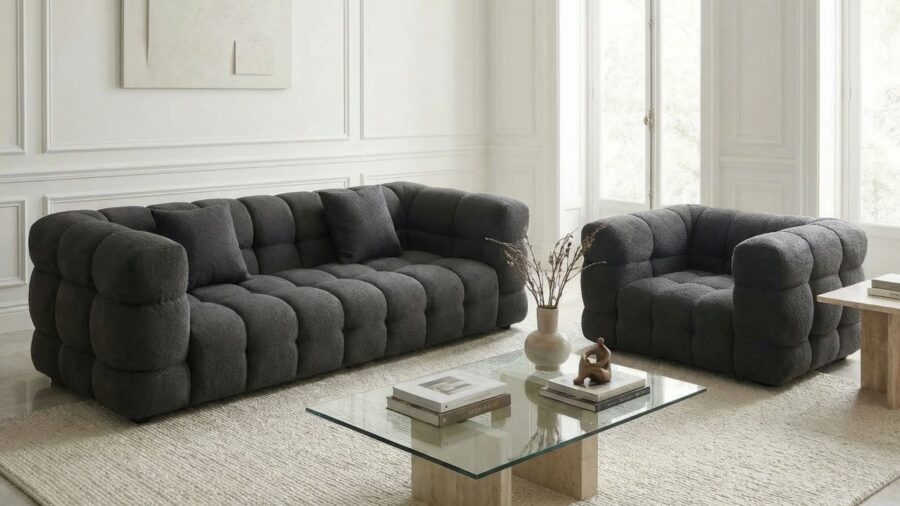 ensemble canape fauteuil gris anthracite