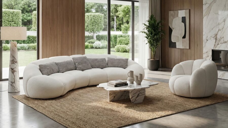 ensemble canape fauteuil tissu bouclette