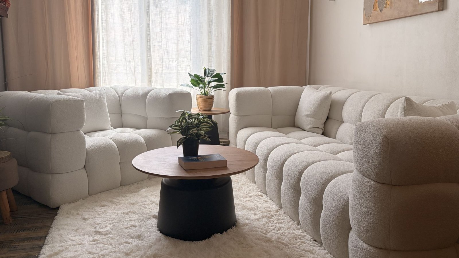 ensemble design tissu bouclette beige clair