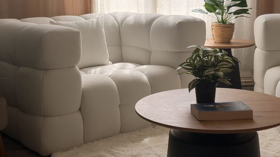 fauteuil design tissu bouclette