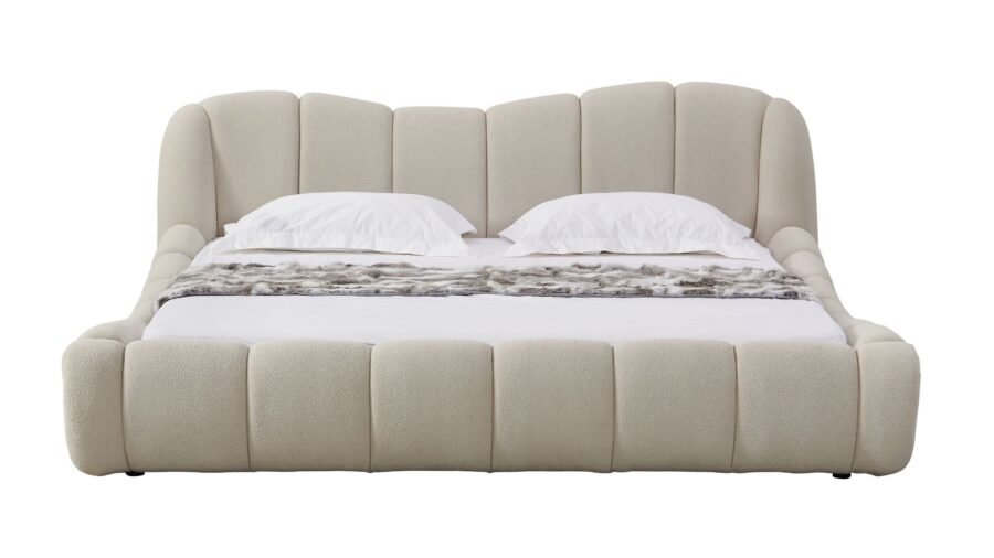 lit design haut de gamme tissu bouclette beige