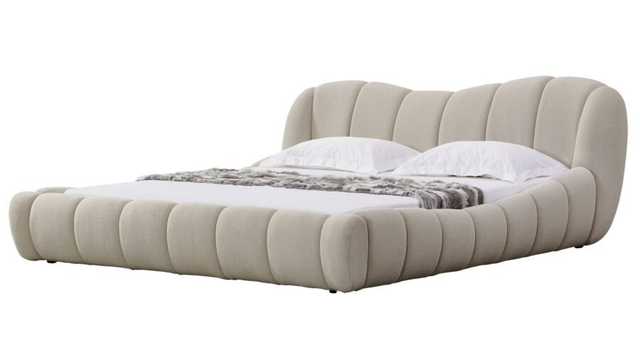 lit design tissu bouclette beige