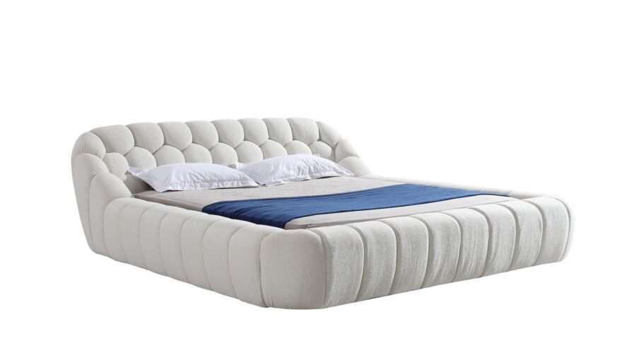 lit design tissu bouclette beige