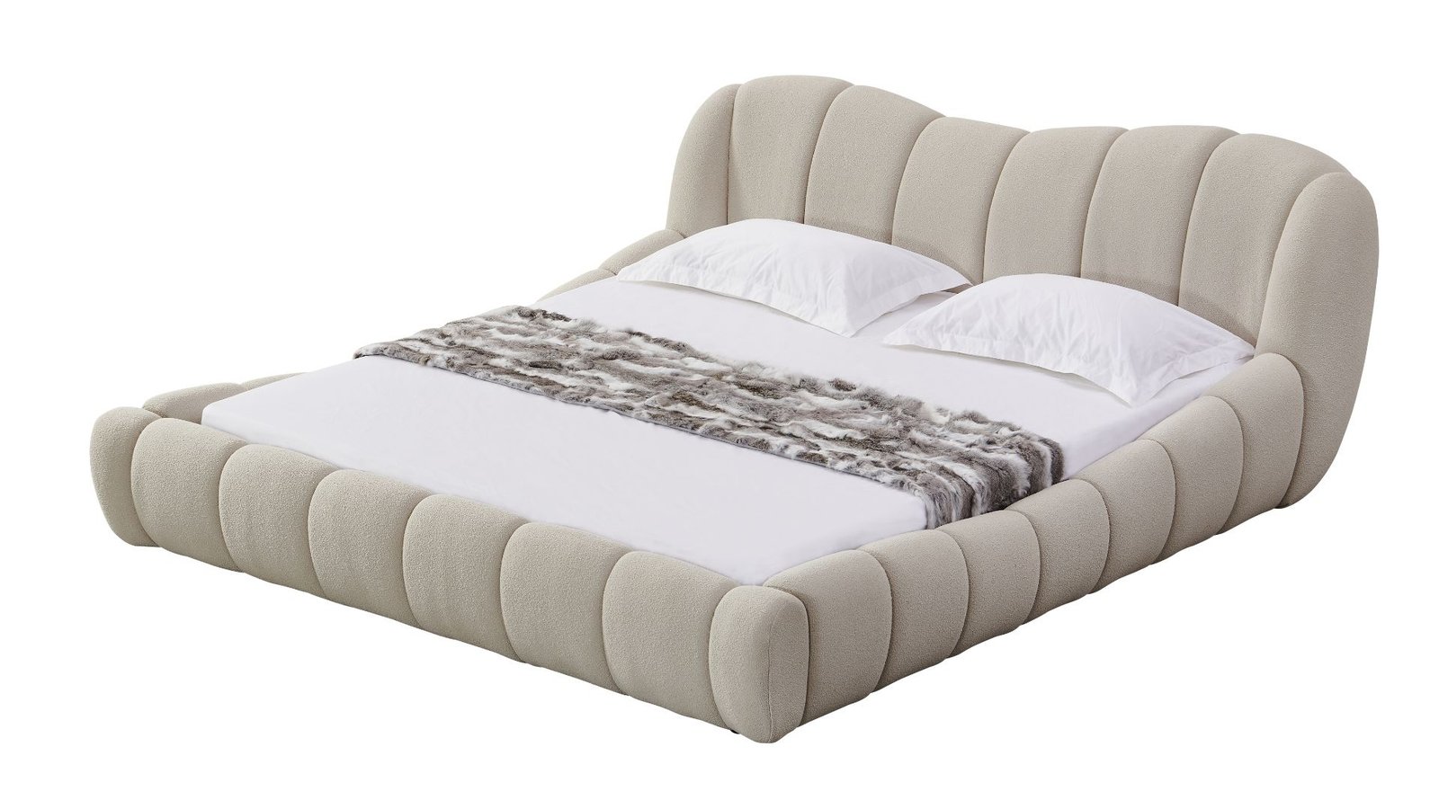 lit-haut-de-gamme-tissu-bouclette-beige