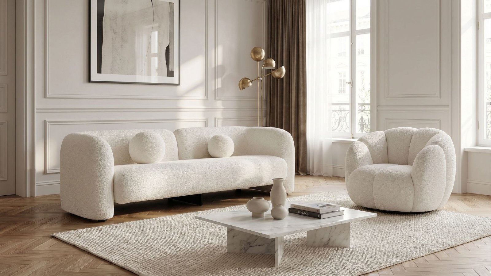 ensemble canape fauteuil design iconique beige
