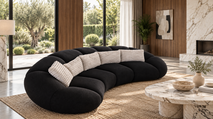 canape tissu bouclette noir