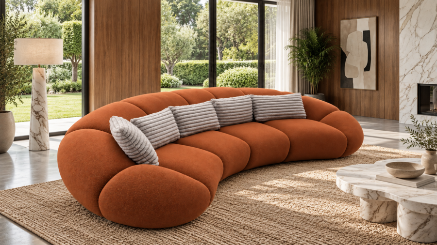 canape tissu bouclette terracotta